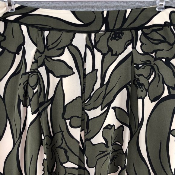 BCBGMAXAZRIA Skirt Womens 4 Green Floral Silk Kailin Pleated Knee A Line Pocket - Picture 4 of 11